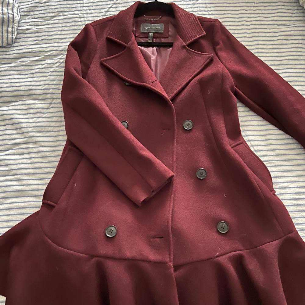 BCBGMaxAzria Burgundy Double-Breasted Pea Coat